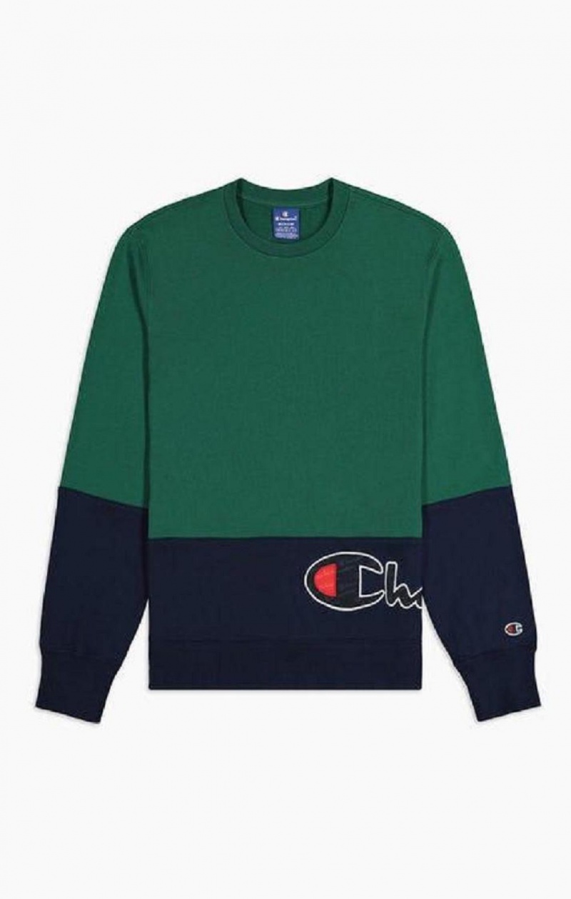 Pánské Mikiny Champion Colour Block Logo Wraparound Logo Sweatshirt Zelene | 3027-OYMGH