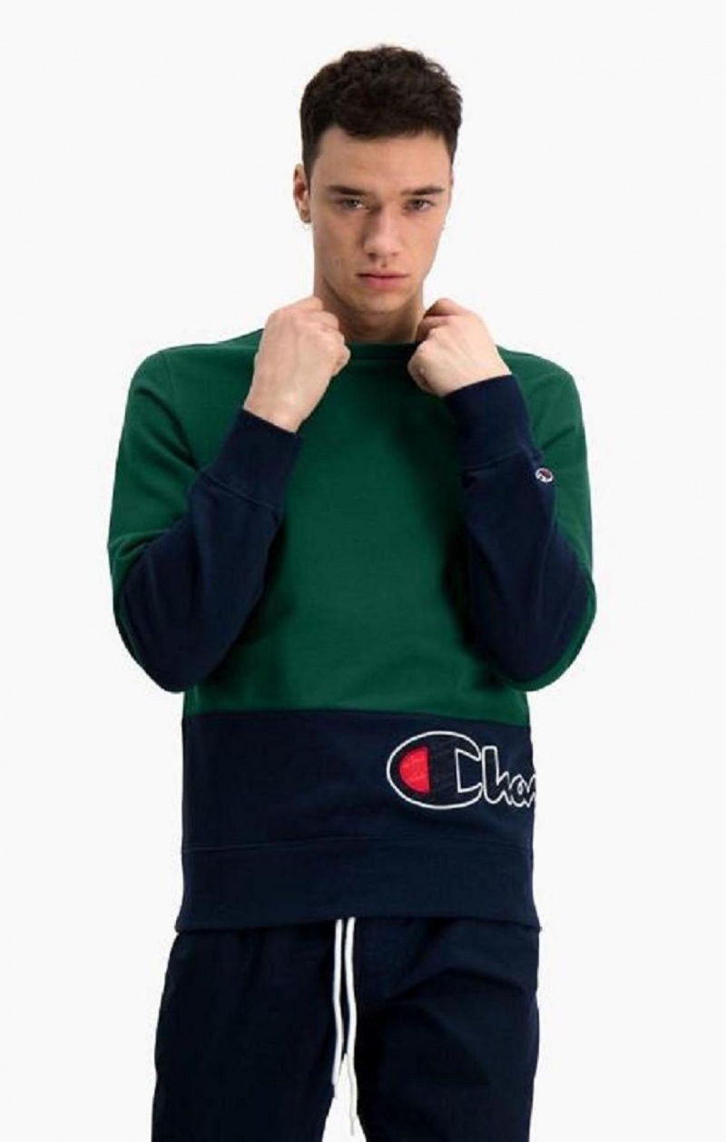 Pánské Mikiny Champion Colour Block Logo Wraparound Logo Sweatshirt Zelene | 3027-OYMGH