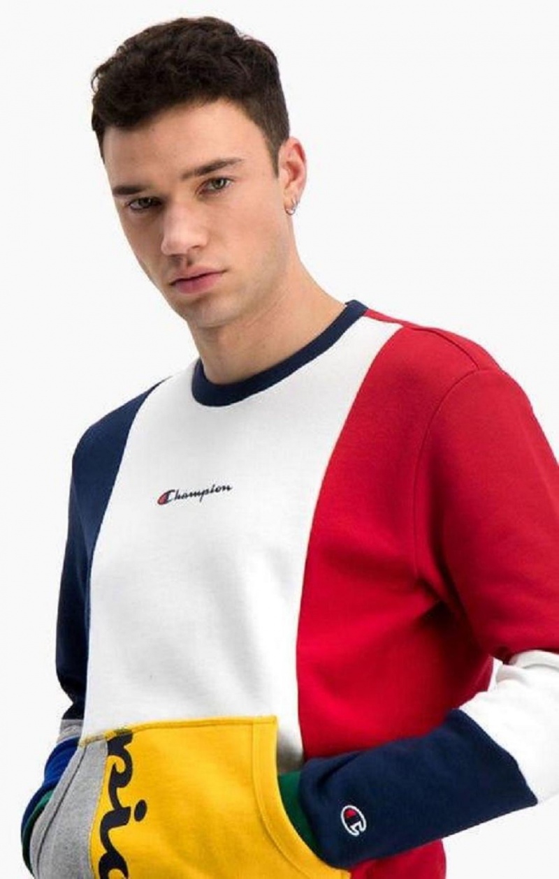 Pánské Mikiny Champion Colour Block Patchwork Pocket Sweatshirt Červené | 7923-OIBFZ