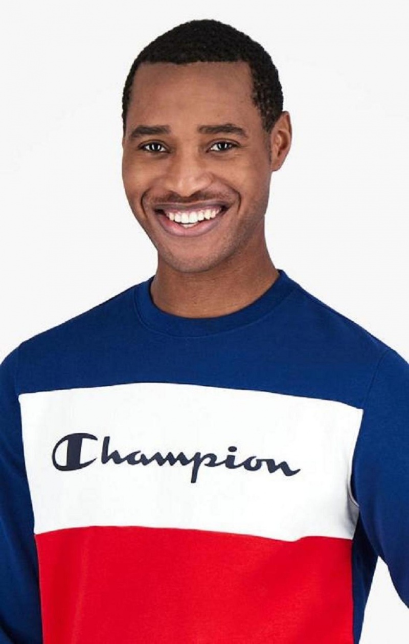 Pánské Mikiny Champion Colour Block Script Logo Sweatshirt Blankyt | 8953-IBUSK