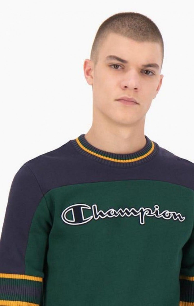 Pánské Mikiny Champion Colour Block Script Logo Sweatshirt Zelene | 5490-MSIBV