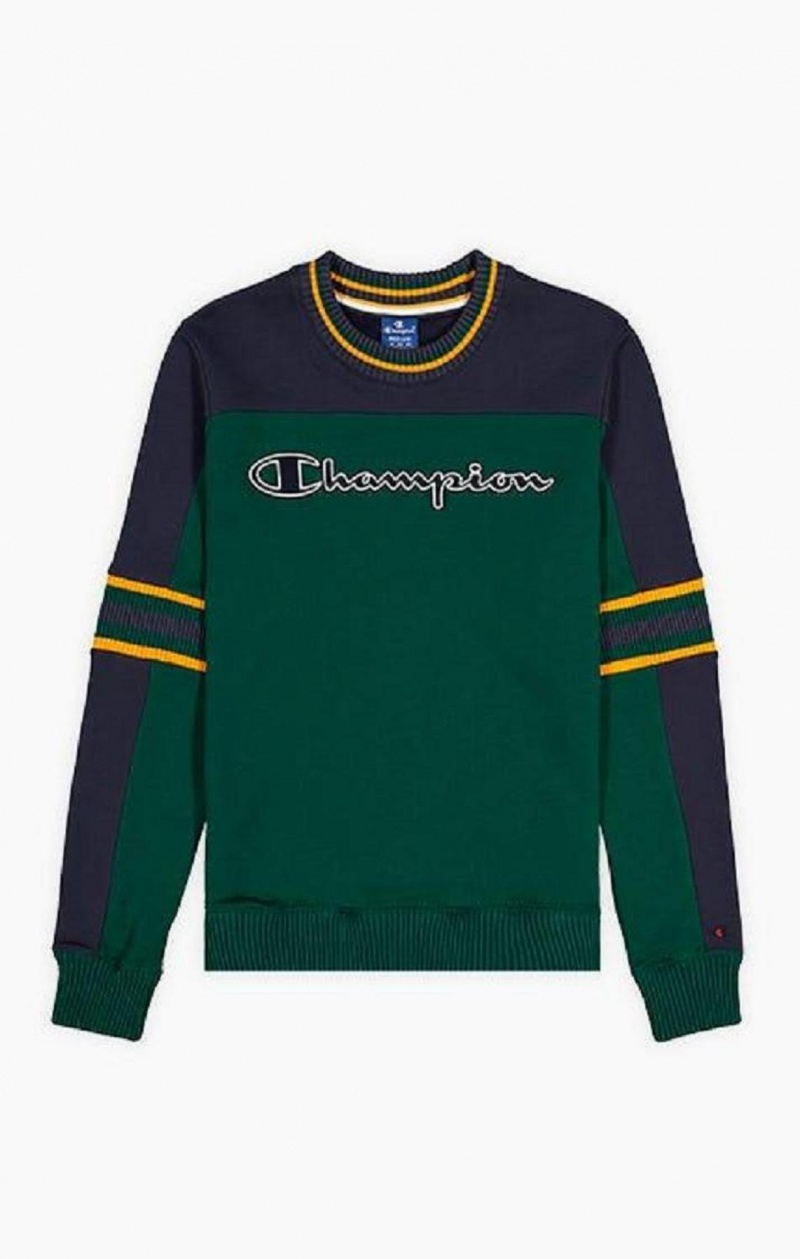 Pánské Mikiny Champion Colour Block Script Logo Sweatshirt Zelene | 5490-MSIBV