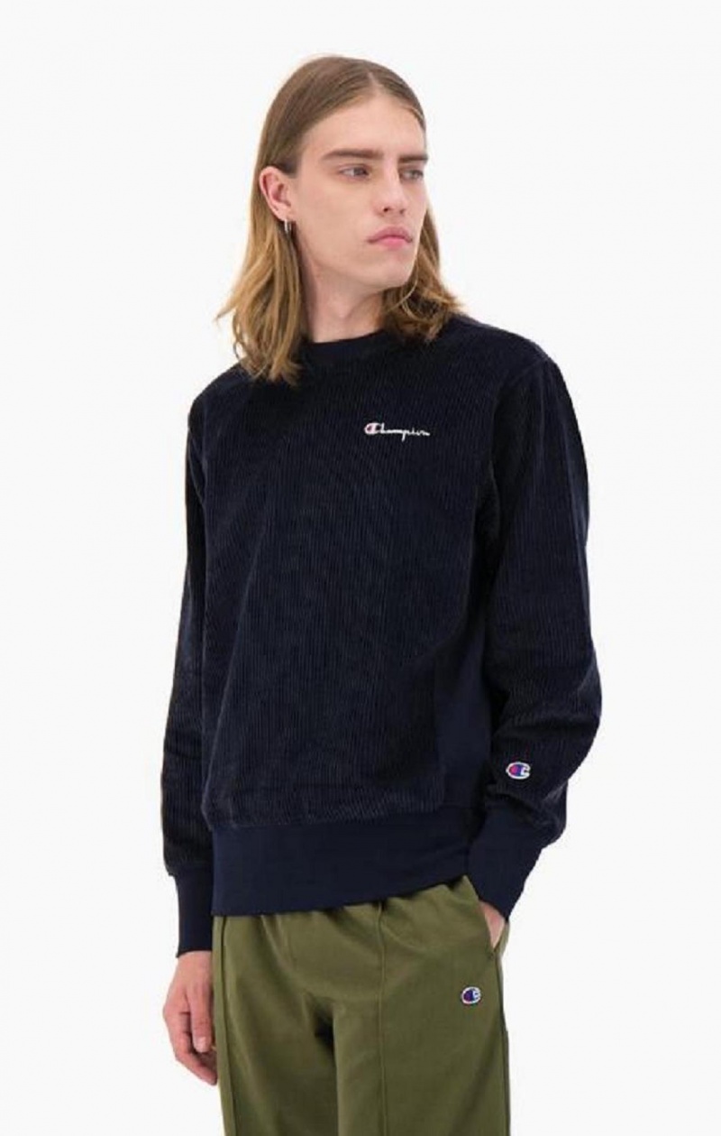 Pánské Mikiny Champion Corduroy Small Script Logo Sweatshirt Tmavě Blankyt | 6982-OPVKA