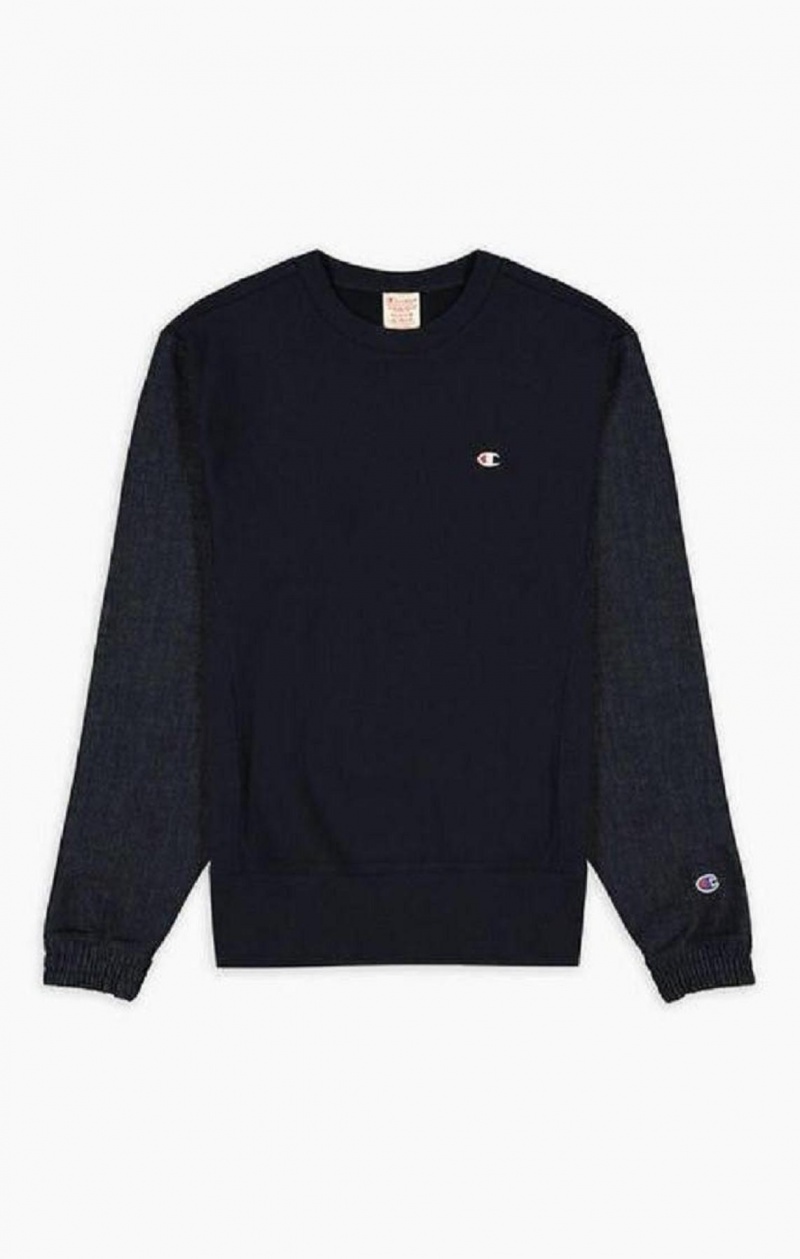 Pánské Mikiny Champion Denim Reverse Weave Sweatshirt Tmavě Blankyt | 8427-HOLDP