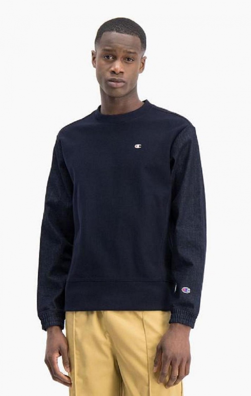 Pánské Mikiny Champion Denim Reverse Weave Sweatshirt Tmavě Blankyt | 8427-HOLDP