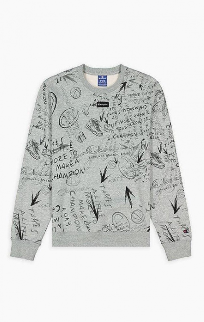 Pánské Mikiny Champion Graffiti Print Crew Neck Sweatshirt Světle Šedé | 1204-EDUTC