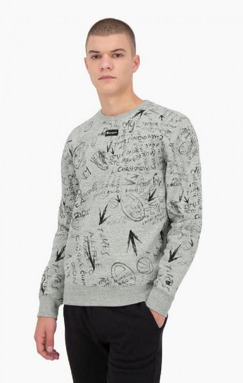 Pánské Mikiny Champion Graffiti Print Crew Neck Sweatshirt Světle Šedé | 1204-EDUTC