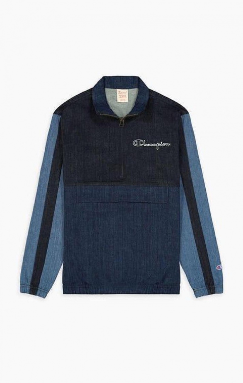 Pánské Mikiny Champion Half Zip-Up Denim Patchwork Sweatshirt Tyrkysové Blankyt | 7641-DUXKB