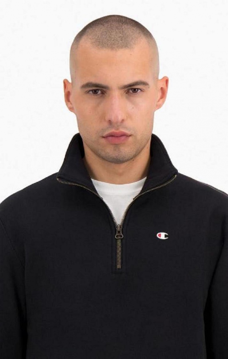 Pánské Mikiny Champion Half Zip-Up Reverse Weave Sweatshirt Černé | 8794-WKRLC