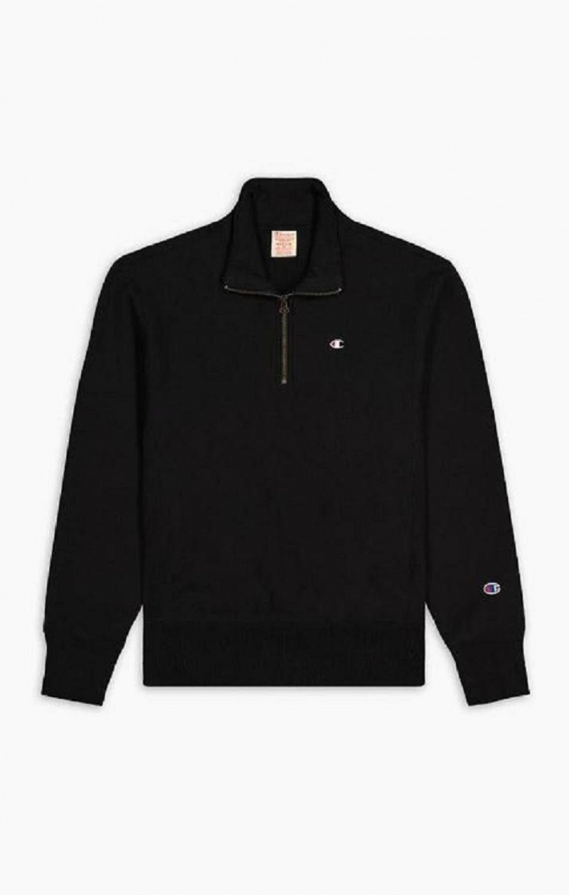 Pánské Mikiny Champion Half Zip-Up Reverse Weave Sweatshirt Černé | 8794-WKRLC