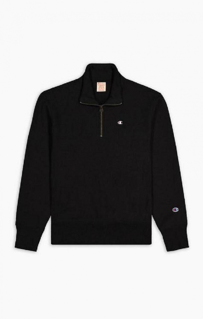 Pánské Mikiny Champion Half Zip-Up Reverse Weave Sweatshirt Černé | 2980-IFLNY