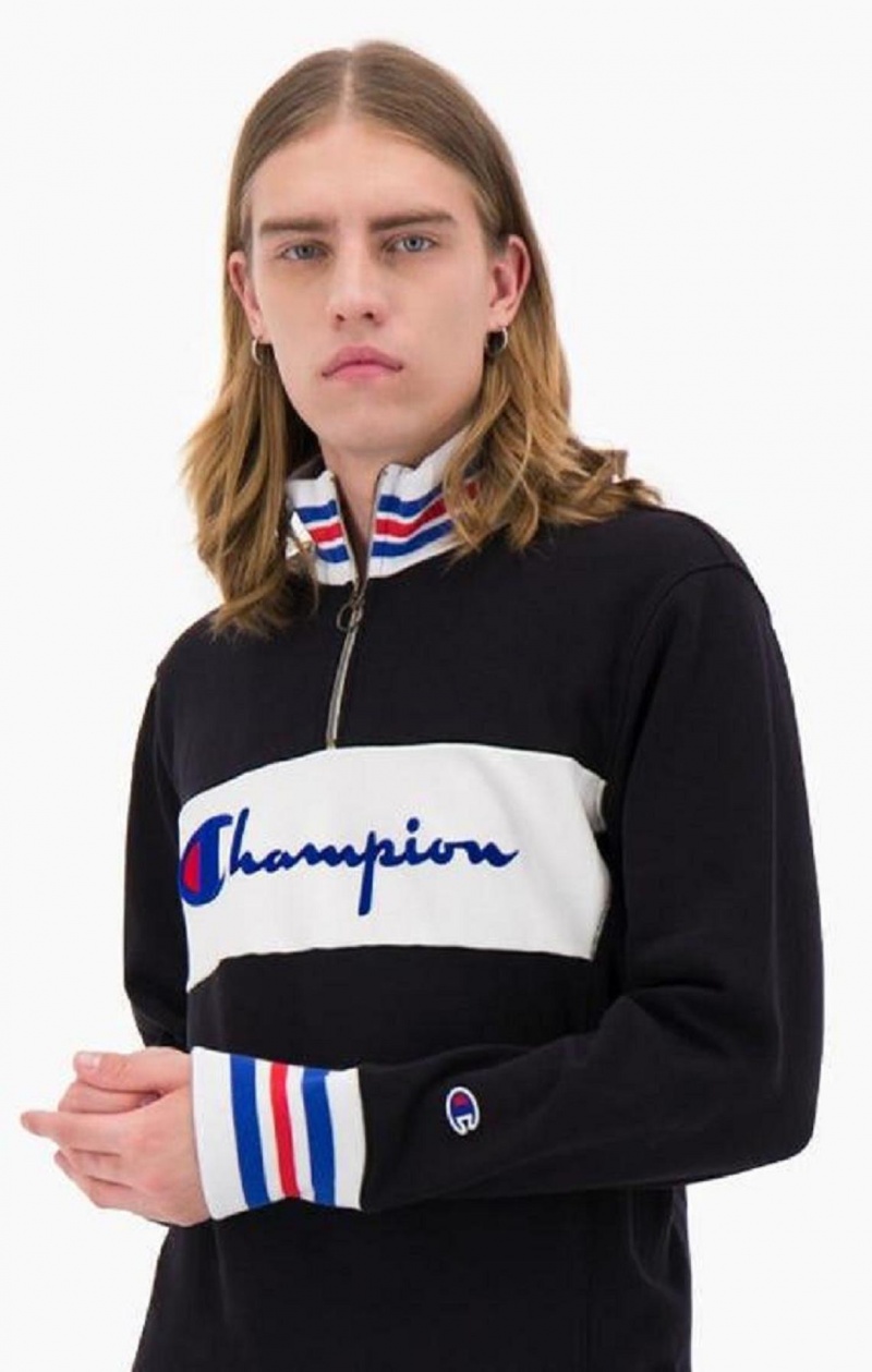 Pánské Mikiny Champion Half Zip-Up Script Logo Sweatshirt Černé | 1549-XBZAS