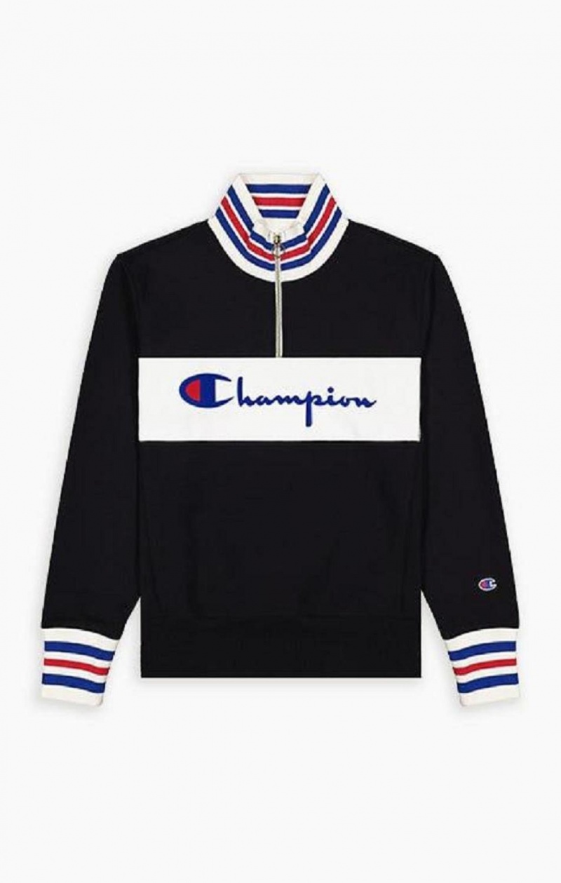 Pánské Mikiny Champion Half Zip-Up Script Logo Sweatshirt Černé | 1549-XBZAS