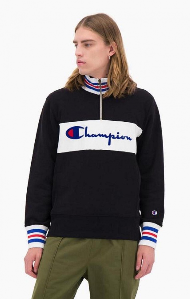 Pánské Mikiny Champion Half Zip-Up Script Logo Sweatshirt Černé | 1549-XBZAS