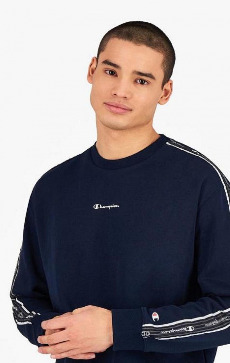 Pánské Mikiny Champion Jacquard Logo Tape Sweatshirt Tmavě Blankyt | 1479-GRWMP