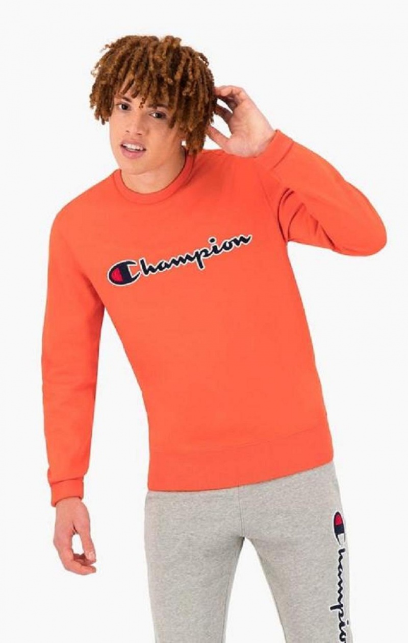 Pánské Mikiny Champion Satin Stitch Script Logo Fleece Sweatshirt Červené | 0318-RVNAS