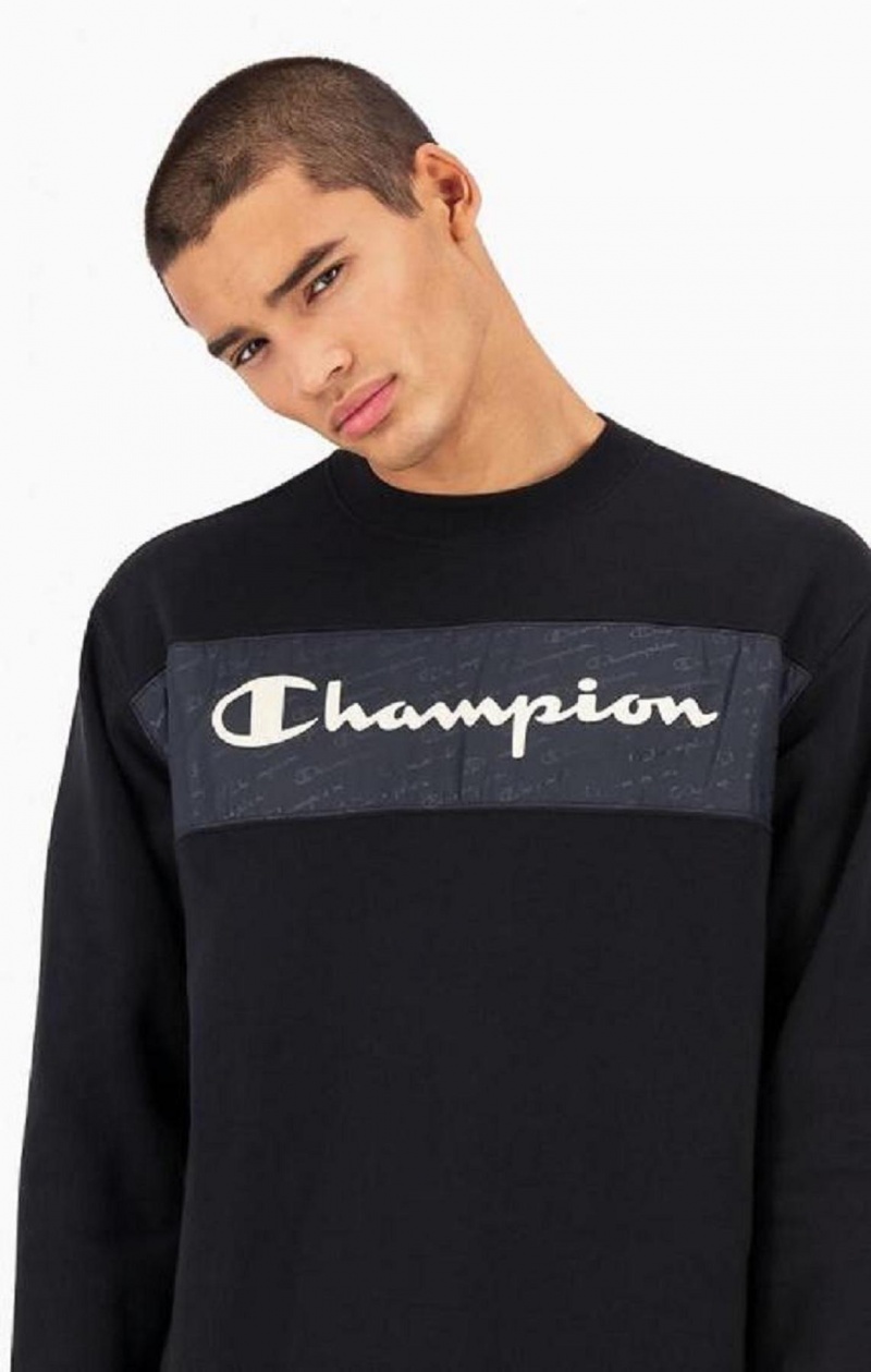 Pánské Mikiny Champion Script Logo Insert Fleece Sweatshirt Černé | 6123-QDTCW