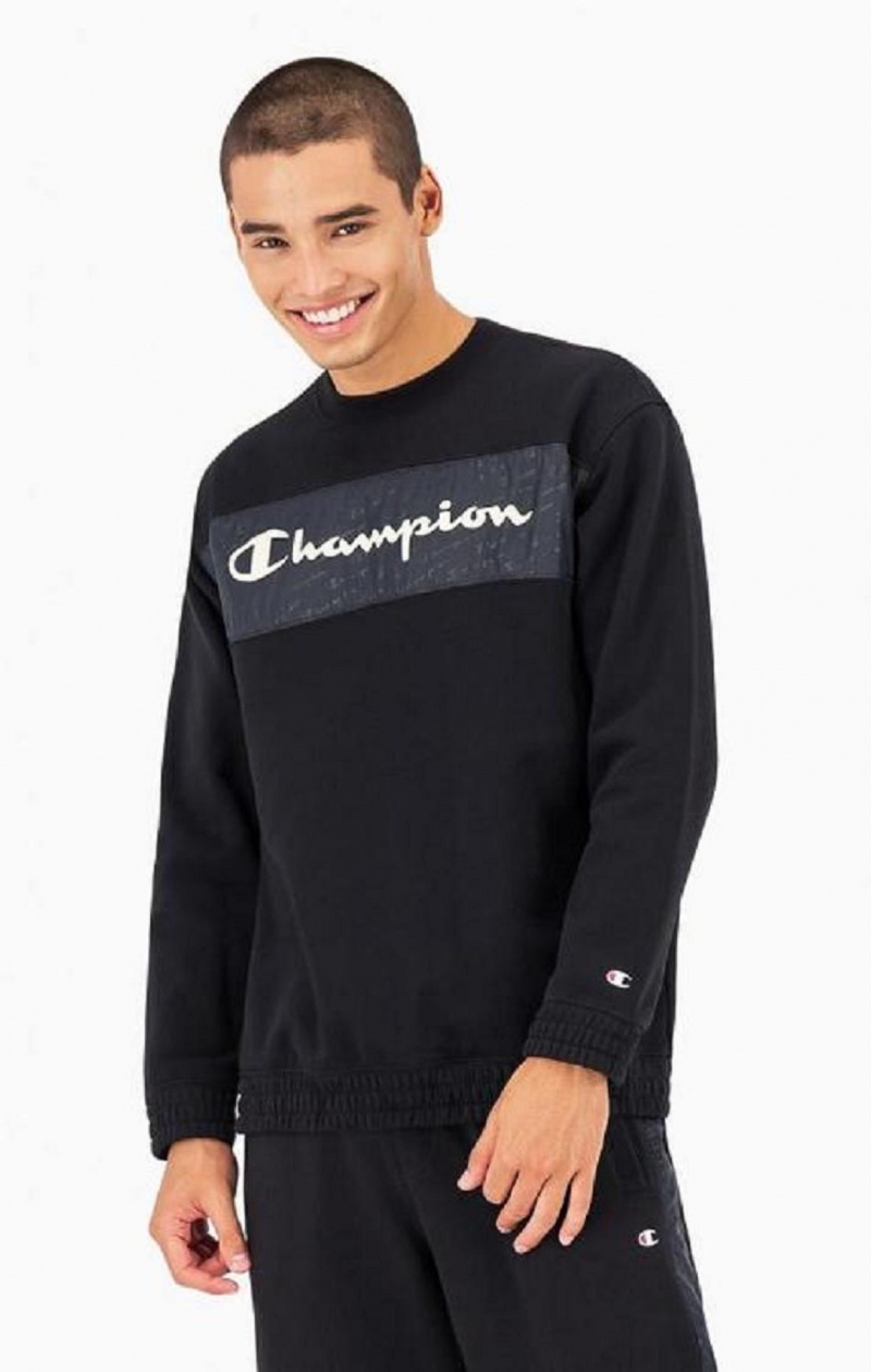 Pánské Mikiny Champion Script Logo Insert Fleece Sweatshirt Černé | 6123-QDTCW