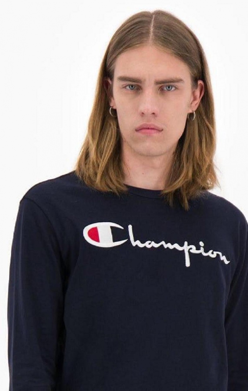 Pánské Mikiny Champion Script Logo Jersey Sweatshirt Tmavě Blankyt | 3269-ZPCUG