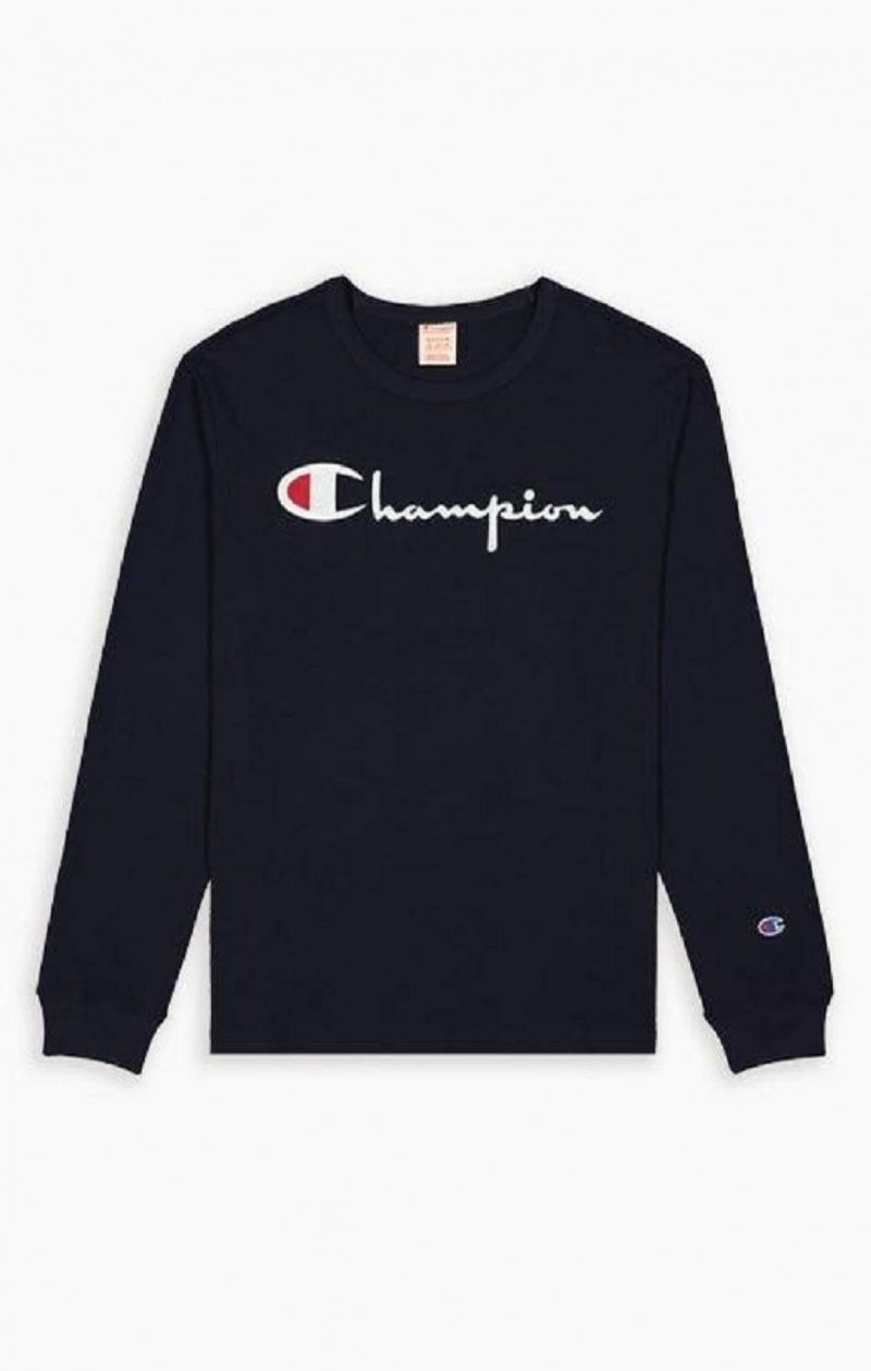 Pánské Mikiny Champion Script Logo Jersey Sweatshirt Tmavě Blankyt | 3269-ZPCUG