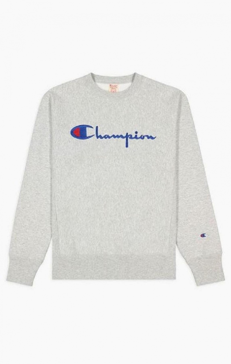 Pánské Mikiny Champion Script Logo Reverse Weave Sweatshirt Šedé | 0942-TYHUV