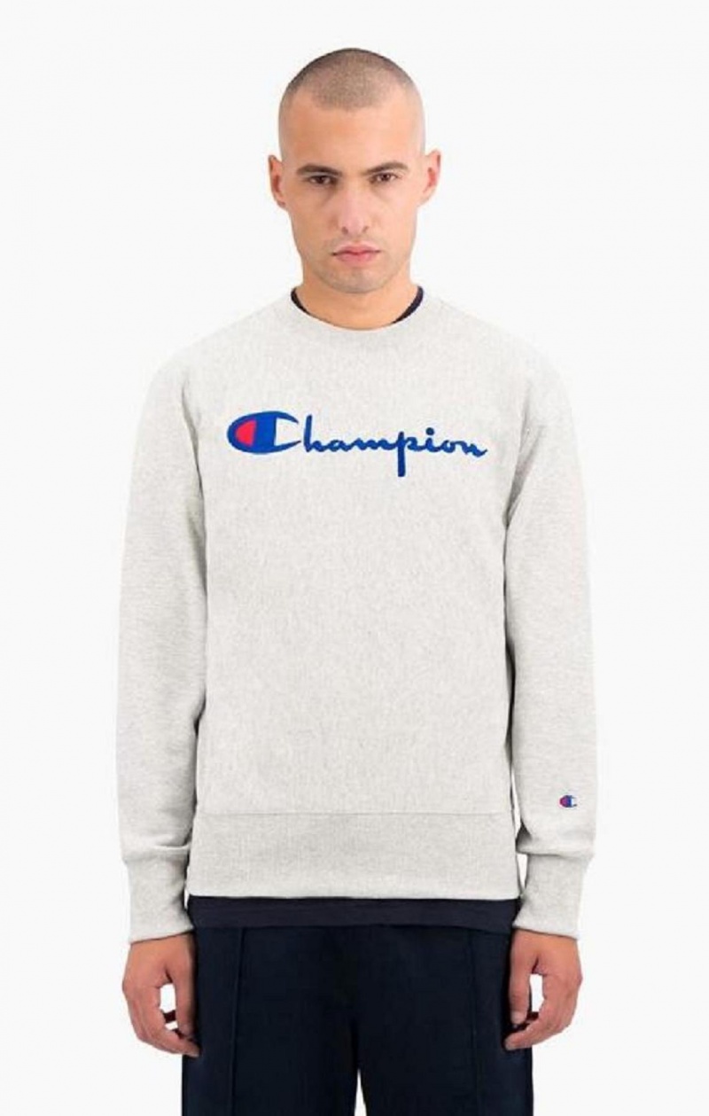 Pánské Mikiny Champion Script Logo Reverse Weave Sweatshirt Šedé | 0942-TYHUV