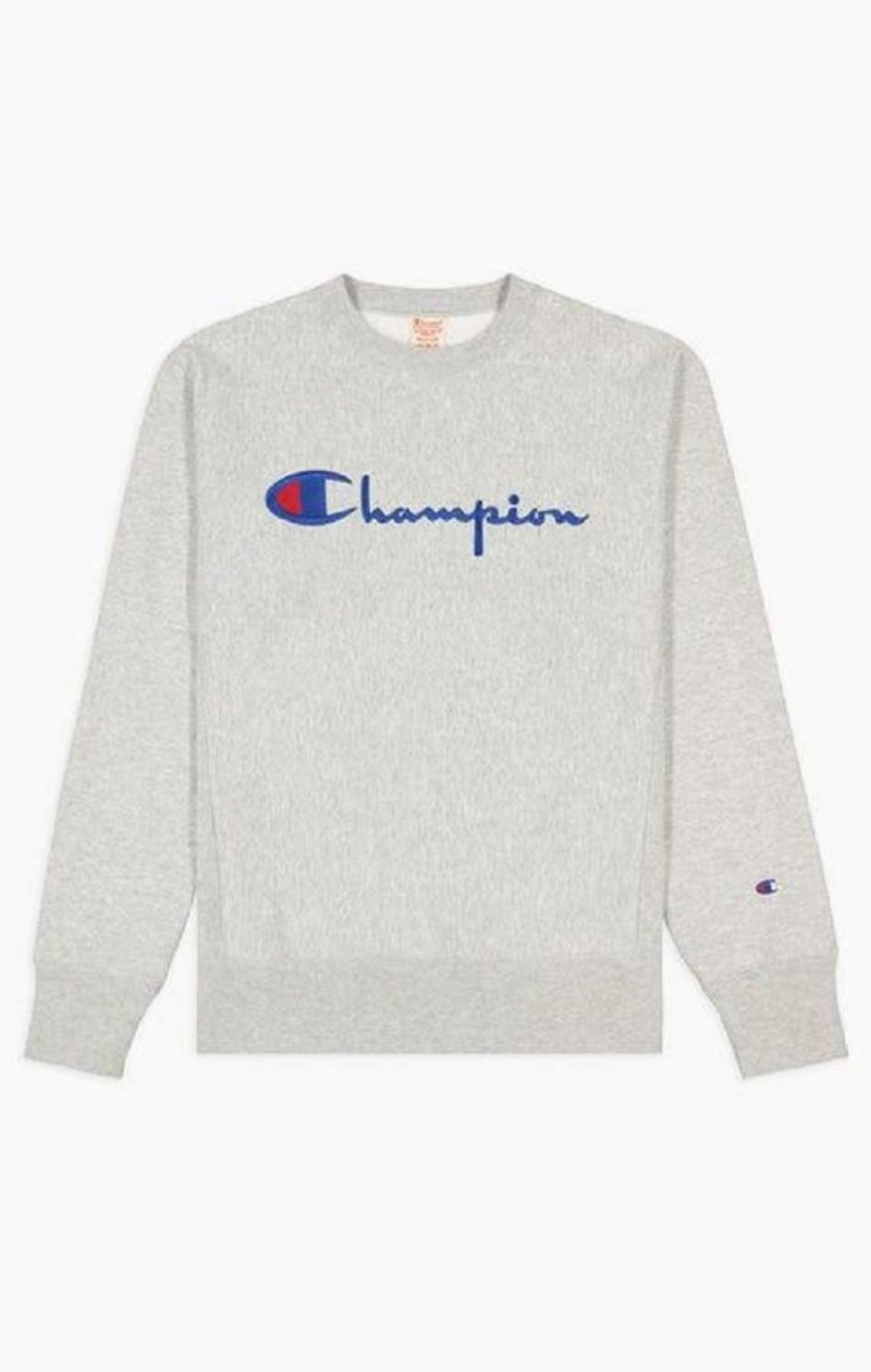 Pánské Mikiny Champion Script Logo Reverse Weave Sweatshirt Světle Šedé | 9471-URHYF