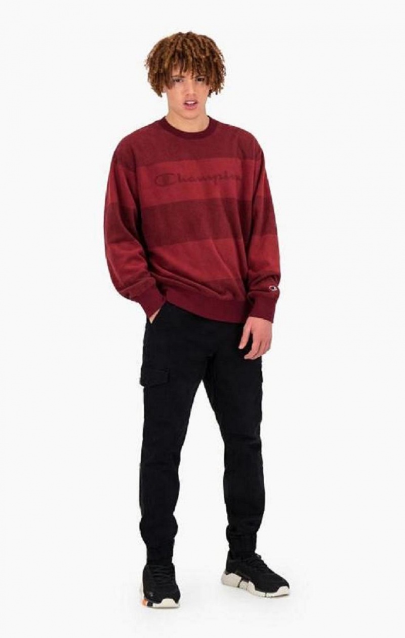 Pánské Mikiny Champion Tonal Stripe Script Logo Fleece Sweatshirt Vínové | 6028-OPLXZ