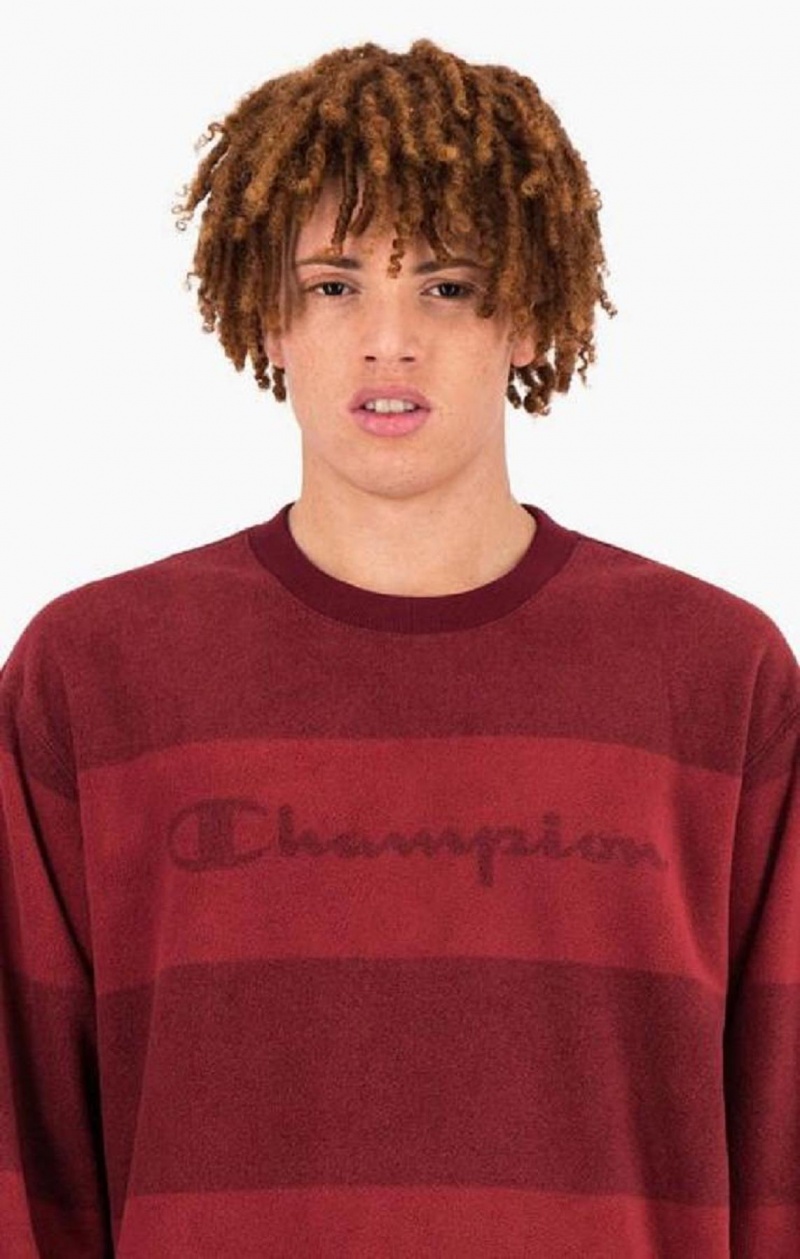 Pánské Mikiny Champion Tonal Stripe Script Logo Fleece Sweatshirt Vínové | 6028-OPLXZ