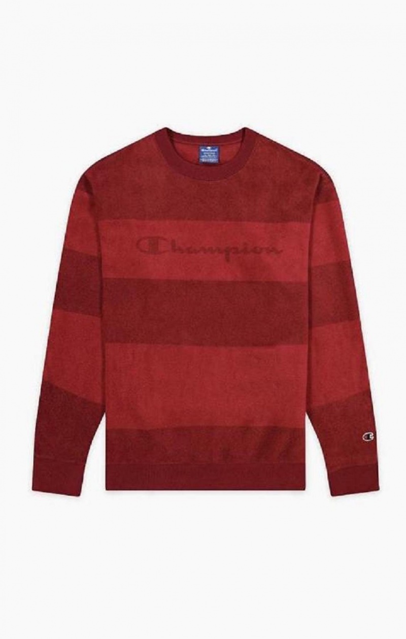 Pánské Mikiny Champion Tonal Stripe Script Logo Fleece Sweatshirt Vínové | 6028-OPLXZ