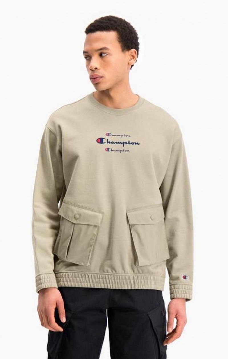 Pánské Mikiny Champion Triple Script Logo Cargo Pocket Sweatshirt Béžový | 1539-PLXKF