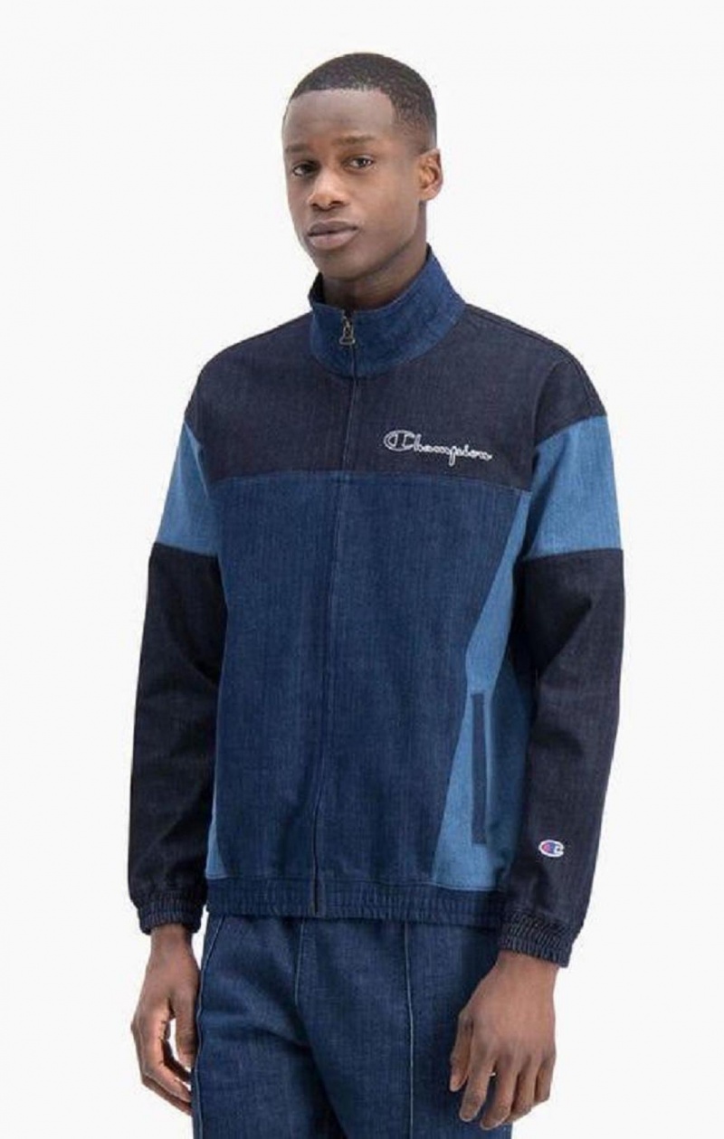 Pánské Mikiny Champion Zip-Up Denim Patchwork Sweatshirt Tyrkysové Blankyt | 0581-PDHBR