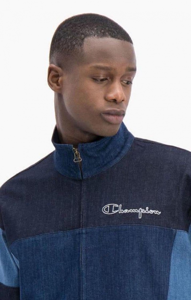 Pánské Mikiny Champion Zip-Up Denim Patchwork Sweatshirt Tyrkysové Blankyt | 0581-PDHBR