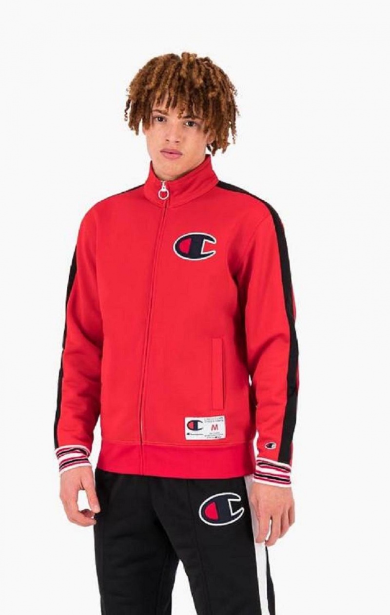 Pánské Mikiny Champion Zip-Up Stripe Sleeve Basketball Sweatshirt Červené | 5360-IYAHB