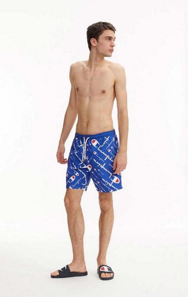 Pánské Plavky Champion All-over Script Logo Print Board Shorts Blankyt | 6527-IWXTH