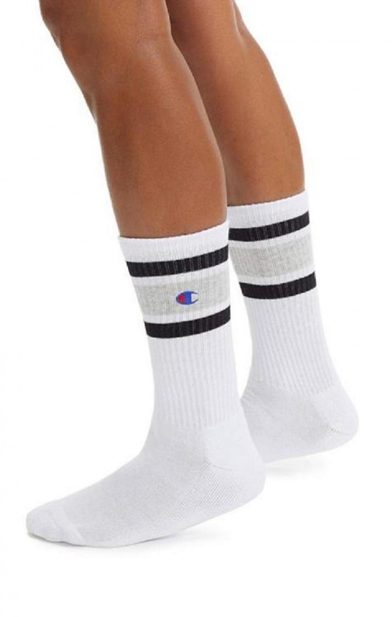 Pánské Ponožky Champion Stripe Žebrovaný Crew Socks Bílé | 2936-WUECY