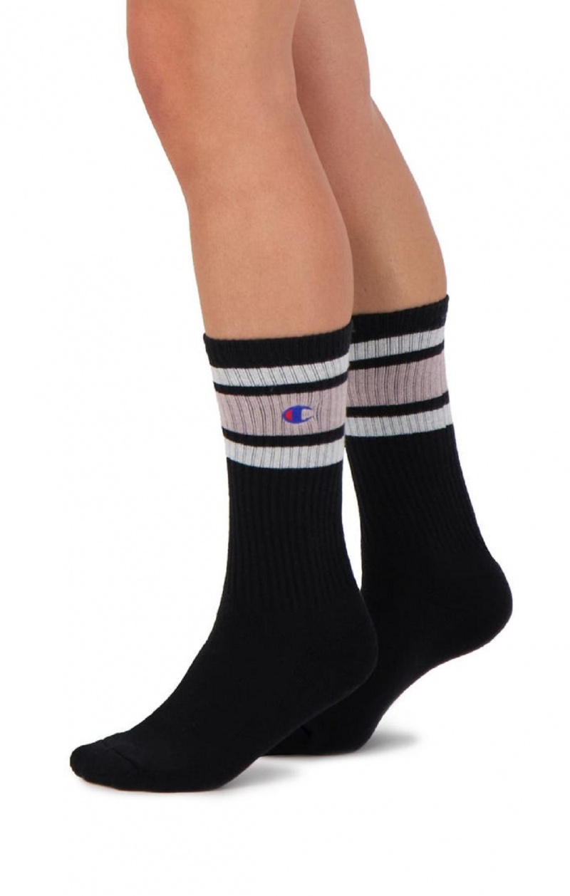 Pánské Ponožky Champion Stripe Žebrovaný Crew Socks Černé Růžové | 6798-MKAJC