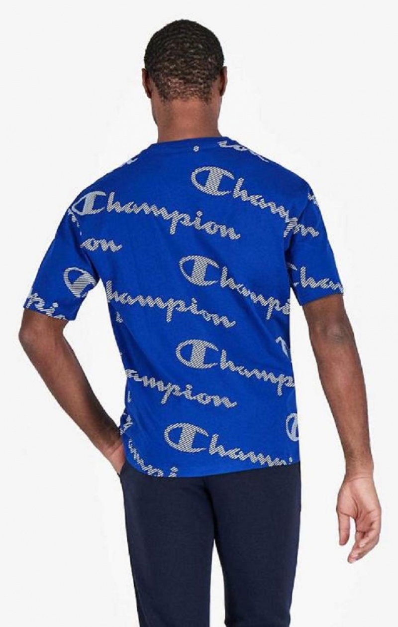 Pánské Tričko Champion All-Over Pruhovaný Effect Script Logo T-Shirt Blankyt | 0825-EJMHB