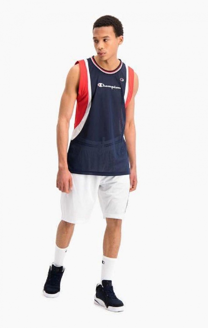 Pánské Tričko Champion Colour Block And Stripe Mesh Basketball Vest Tmavě Tyrkysové | 8921-GOQPC