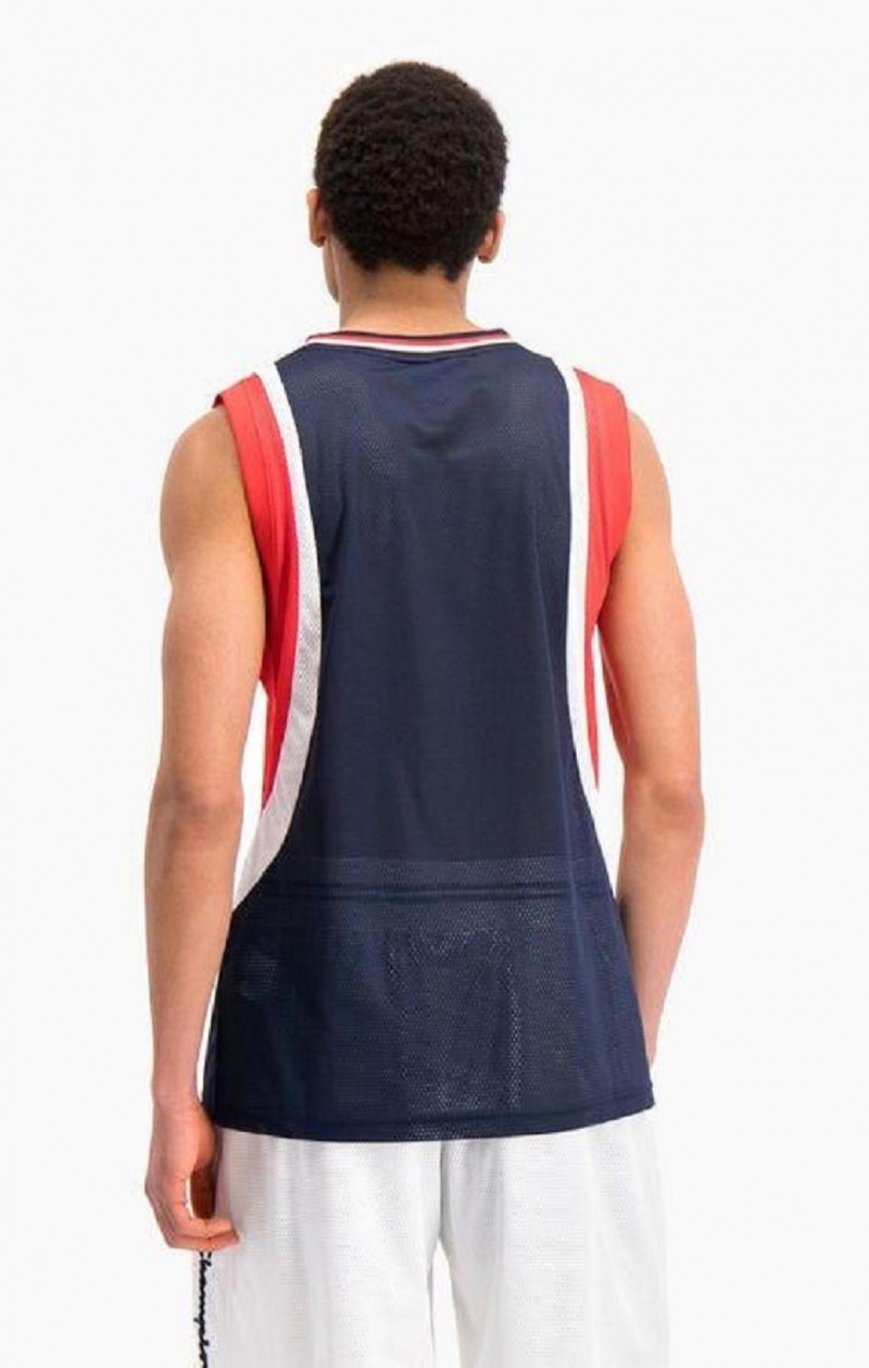 Pánské Tričko Champion Colour Block And Stripe Mesh Basketball Vest Tmavě Tyrkysové | 8921-GOQPC