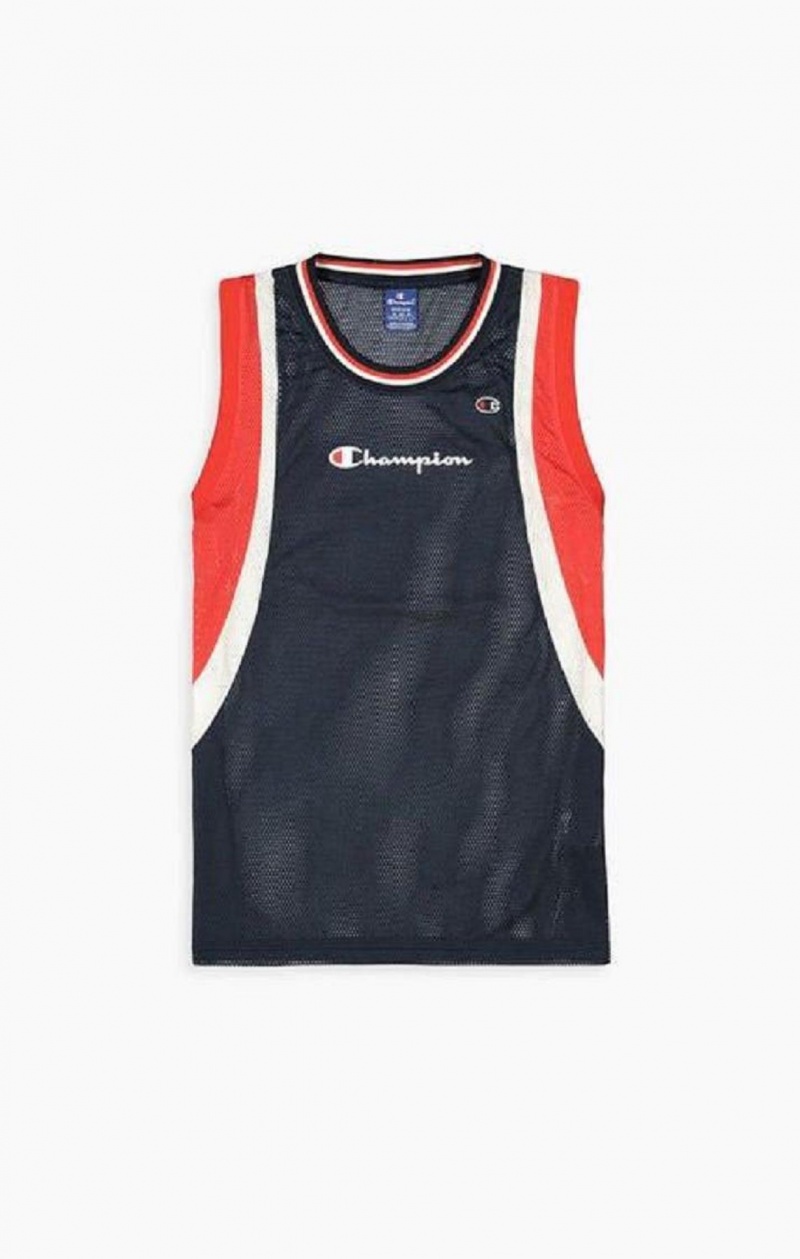 Pánské Tričko Champion Colour Block And Stripe Mesh Basketball Vest Tmavě Tyrkysové | 8921-GOQPC