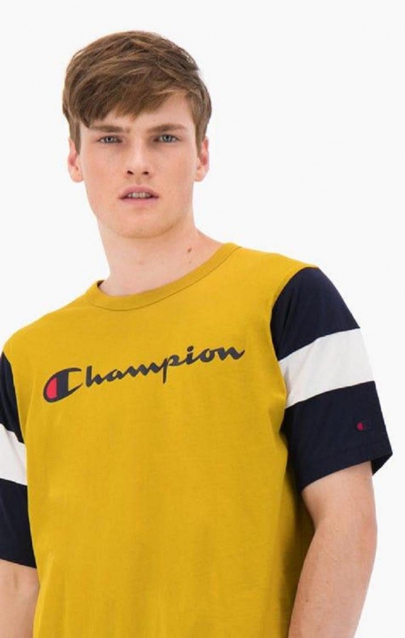 Pánské Tričko Champion Colour Block Script Logo T-Shirt Zlaté | 3810-LHUWZ