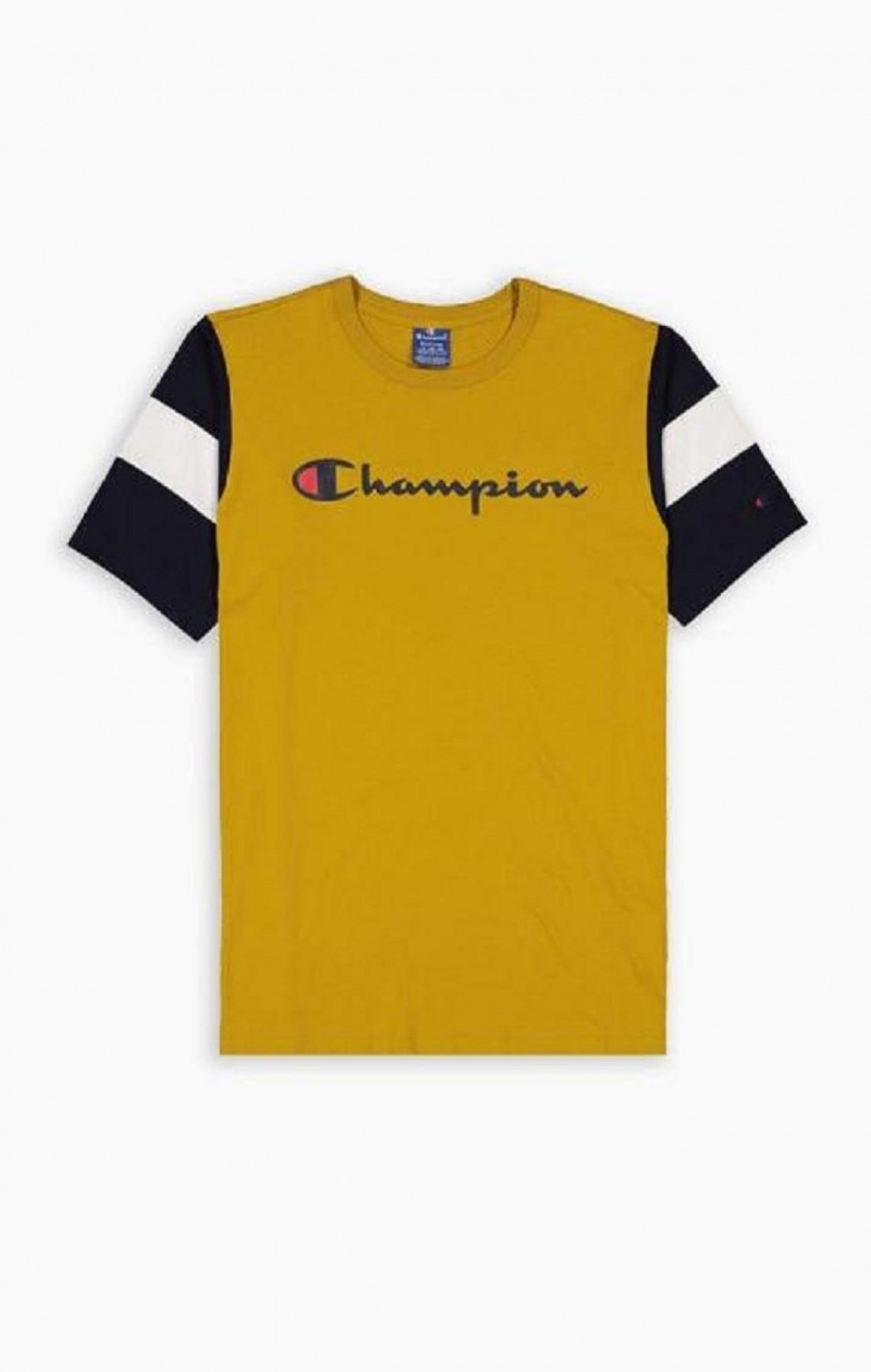 Pánské Tričko Champion Colour Block Script Logo T-Shirt Zlaté | 3810-LHUWZ