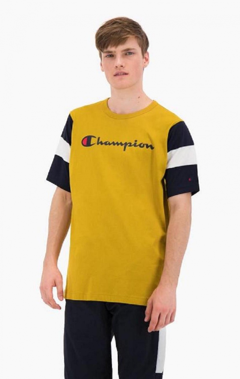 Pánské Tričko Champion Colour Block Script Logo T-Shirt Zlaté | 3810-LHUWZ