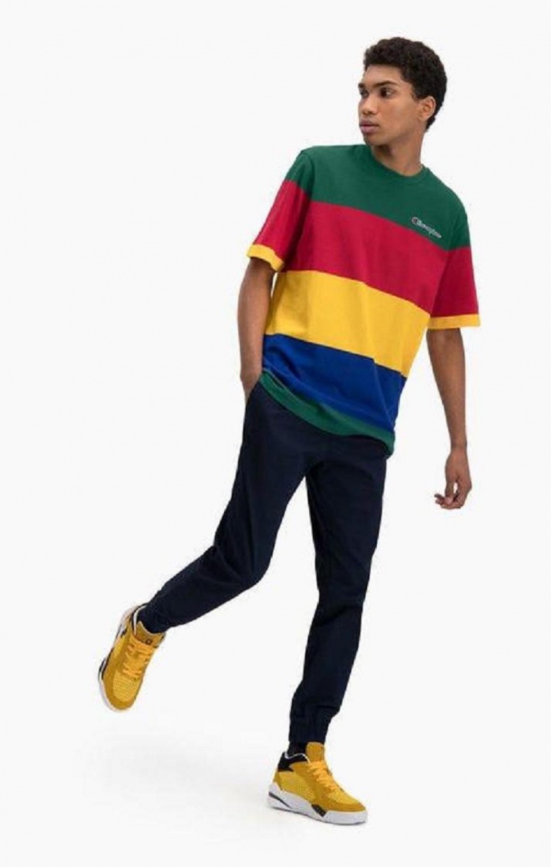 Pánské Tričko Champion Colour Block Stripe T-Shirt Zelene Červené Žluté | 0562-KFQYO