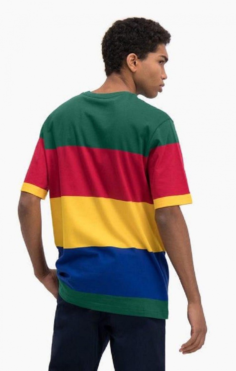 Pánské Tričko Champion Colour Block Stripe T-Shirt Zelene Červené Žluté | 0562-KFQYO