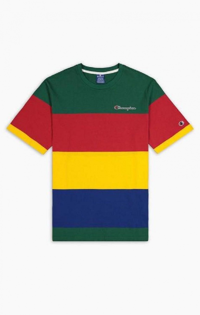 Pánské Tričko Champion Colour Block Stripe T-Shirt Zelene Červené Žluté | 0562-KFQYO