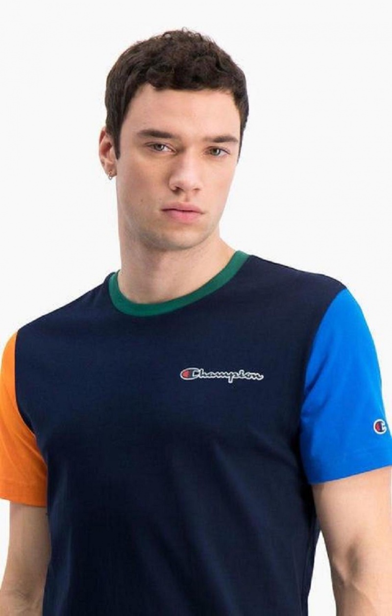 Pánské Tričko Champion Contrast Colour Block Sleeve T-Shirt Tmavě Blankyt | 4257-NPWIG