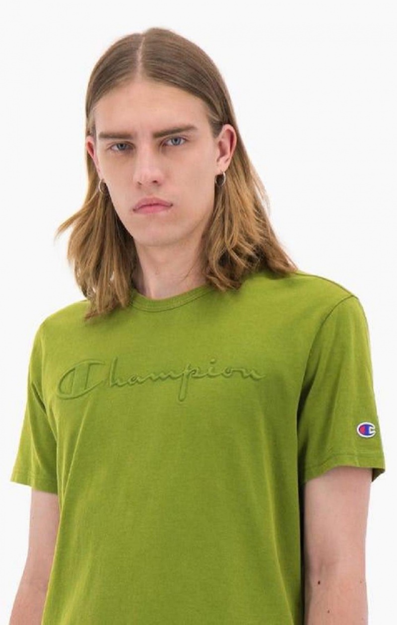 Pánské Tričko Champion Embossed Script Logo T-Shirt Zelene | 9215-PBAIE