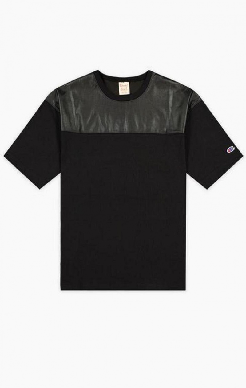 Pánské Tričko Champion Faux Læder Panel T-Shirt Černé | 9235-XELRF